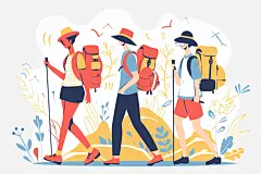 扁平风旅游踏青手绘插画