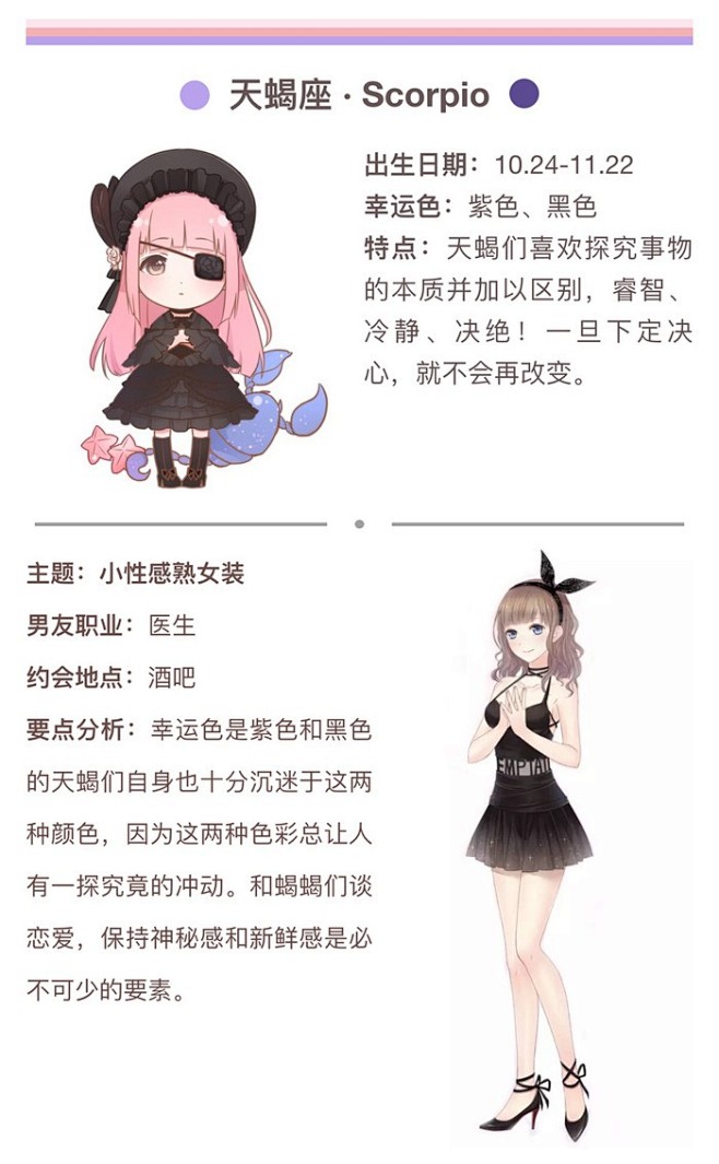 奇迹暖暖十二星座服装搭配天蝎座