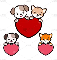 猫,狗,卡通,图标,分离着色,可爱的,宠物,图像,性格,爱