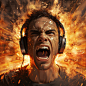 intense sound blasting face