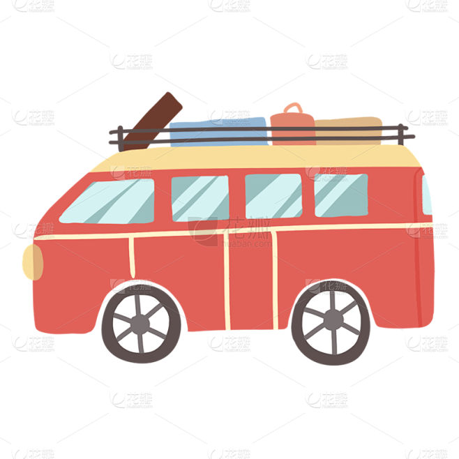 手绘-可爱旅行元素贴纸-房车