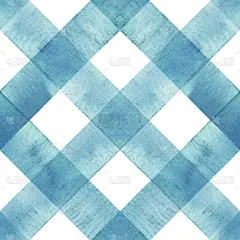 水彩斜条纹格子无缝图案。白色背景上的蓝绿色条纹