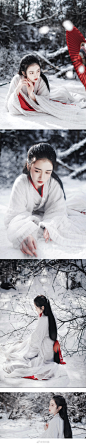 『雪女』
永和八年，我依旧记得长安那场大雪。
人世一片，苍苍茫茫。
她自雪中来，红伞霜蓬，云裳黑发。
她说十年前的一曲离别，自有大雪相送。
她说结一世姻缘，只为等一个知恩知意的心中客。
她的眉眼，是我始终参不破的谜。
