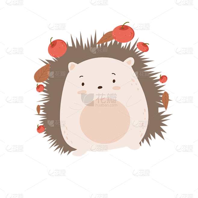 手绘-秋天元素贴纸-刺猬