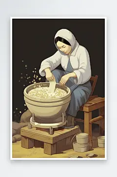 AI数字艺术腊月习俗二十五磨豆腐插画-众图网