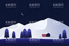 扁平风景装饰画  - 源文件下载【酷图网】扁平风,风景装饰画,月夜湖水海面,自然风光,山峰海底,月色,
