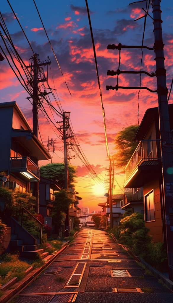 黄昏街道落日余晖浪漫夕阳日系街道摄影图