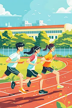 AI数字艺术扁平风校园运动会人物插画