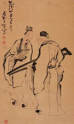  黄慎（1687-1766），清代著名画家，字恭懋，后已改字恭寿、菊庄，号瘿瓢，又称东海布衣。福建宁化人。幼家贫，后长期寓居扬州，卖画为生。读书常有古庙佛殿的长明粉下。初师上官周，学工细人物山水。后变化为粗笔挥写，以简驭繁，气势雄伟，笔意纵横，于粗犷中见粗炼。他拟定民人物除历史故事、神仙佛像之外，多从民民间生活取材，常画劳动人民的形象。专画流丐、纤夫、渔民等，往往只用寥寥数笔，便能形神兼备。写山水、花鸟、虫鱼等，也无不工妙。为“扬州八怪”之一。