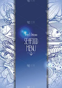 菜单,海产,插画,贺卡,清新,螃蟹,食品,扇贝,鳕鱼,女王凤凰螺