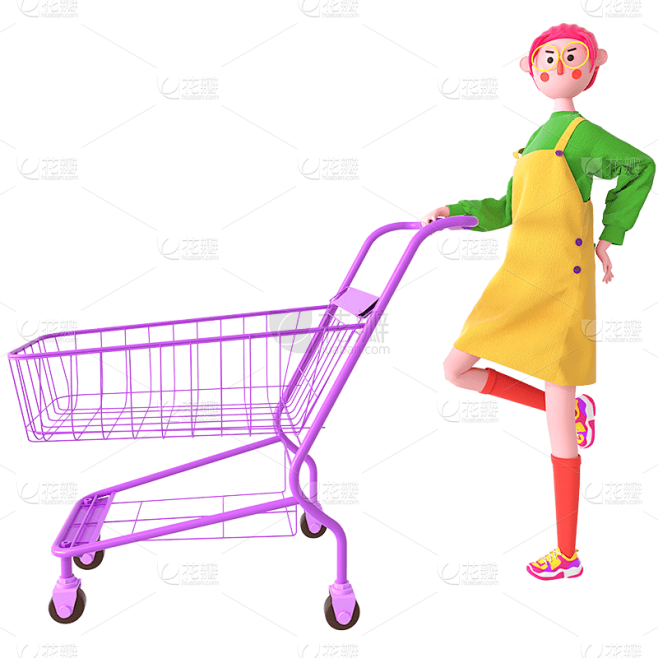 3D立体C4D推购物车人物2