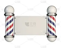 经典的理发杆与空白广告板