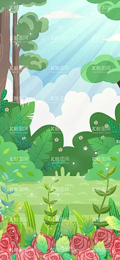 扁平化郊外  - 源文件下载【酷图网】草地,春天,绿色,春,树木,