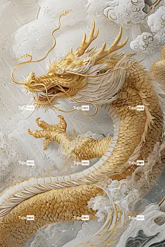 金龙冰面云雨，中国龙它有三爪金黄色 金色鳞片闪闪发光海报