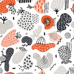 矢量无缝模式与手绘抽象形状。斑点和纹理图形。独特的设计