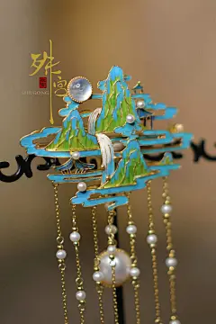 殊宫古典珠宝首饰银鎏金纯手工花丝镶嵌古典千山暮雪胸针发簪吊坠-淘宝网