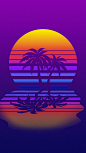 Synthwave, minimal, moon and palm tree Wallpaper