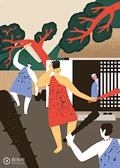 疯狂舞蹈 民族古建 棒槌兽衣 寓言插图插画设计-插画-插画图形素材-酷图网