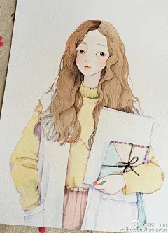 眸（小过程）-那仁_那仁插画,女孩,花卉,水彩手绘_涂鸦王国插画