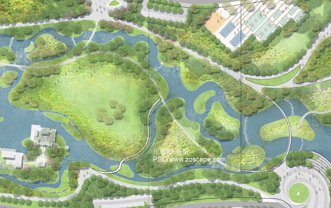 【新提醒】原创滨水公园盆景园植物园生态湿地观光园景观设计彩色平面图PSD_PSD彩平_ZOSCAPE-建筑园林景观规划设计网 - 景观规划意向图