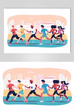 AI数字艺术扁平风校园运动会人物插画