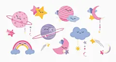 卡通月亮图片  - 源文件下载【酷图网】卡通白云,卡通月亮,卡通孩子,星星,白云,卡通星球,卡通行星,乌云,星球,流星,彩虹,卡通彩虹,月亮,卡通星星