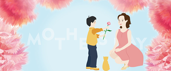 母亲节快乐蓝色清新花Banner广告背景...