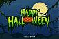 Happy halloween with full moon lettering Free Vector