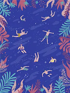 卡通人物睡眠梦幻唯美星空月色深夜十二星座手绘插画PSD模板素材