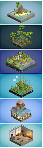 Unity3d低多边形卡通森林沙漠植物山石室内外海底建筑场景3D模型贴图 CG原画参考设定
