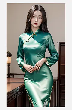 摄影风旗袍美女AI数字艺术-众图网