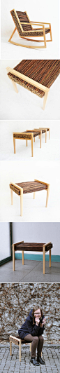 VACEK Studio设计的几款特别的椅子，包括板凳、扶手椅、长板凳，由白蜡木和柳树枝组成，http://t.cn/zRpBvX2