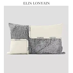 ELIN LONYAIN现代简约米灰色皮质手工编织靠垫抱枕样板房装饰腰枕