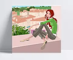 坐在窗台前的女孩子插画|PSD分层素材,PSD素材,绘画设计,卡通人物,漫画人物,人物插画,矢量人物,手绘人物,水彩插画,卡通人物,PSD分层素材,PSD素材