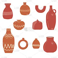 带或不带图案的各种陶瓷花瓶和壶套,矢量图解