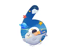 蓝色卡通儿童节数字6艺术字