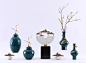 色彩家新中式铜包瓷样板房客厅蓝色摆件台灯花插装饰罐摆件组合-淘宝网