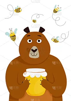 蜂蜜,熊,卡通,可爱的,绘画插图,矢量,蜜蜂,贺卡,拿着,beekeeper