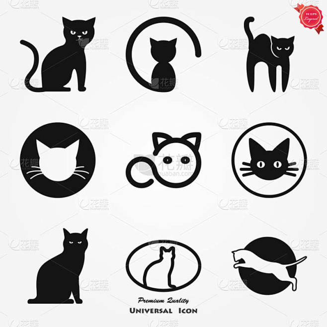 猫图标。徽标设计矢量模板 平面样式.