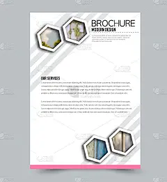 粉红色传单设计模板与内建的图像。商业、教育、演示、广告宣传册。企业形象的概念。可编辑的矢量图。