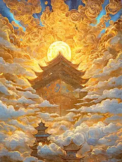 碧瓦朱甍倚太清， 祥云如絮绕飞甍。 金辉破雾穿疏棂， 丹楹绣栱映朝晴。 祥光霭霭浮瑞气， 绮窗玲珑透曦照。 恍若仙居凌波起， 瑶台阆苑梦中尘。 #奇域AI  #奇域AI东方巡游  #天宫  #金色  #金色系  #宫殿  #云层  #金光  #彩虹色  #糖果色  #宫殿  #山水  #仙境  #古诗配画  #氛围感  #梦幻  #唯美  #美景  #风景  #美图  #光影  #东方美学  #中式美学  #场景  #场景插画  #插画  #山水插画  #风景插画  #壁纸  #手机壁纸  #数字艺术  