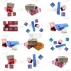 模板节日礼盒红色，橙色和蓝色丝带长和方形在一个孤立的背景