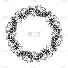 手绘雪松与锥形，槲寄生和冬青框架。圣诞节装饰用的松柏花花环。矢量孤立的圣诞设计元素。