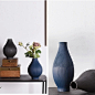 东南亚进口 手工色釉陶瓷花瓶黑色花器圆肚形花瓶深蓝色陶瓷花器-淘宝网