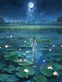 国韵古风插画丨月色莲池等候的一朵睡莲 - 小红书