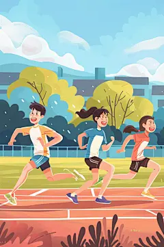 AI数字艺术扁平风校园运动会人物插画