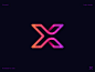 X Letter logo wave diagram icon app mobile minimal wire wing star loop cross rays outline letter x gradient arrow connection branding identity 3d