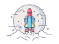 Startup space rocket line vector illustration