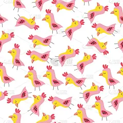 无缝图案与粉红色的鸟，可爱的鸟手绘涂鸦风格。模式包装。织物、壁纸