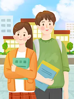 时尚手绘清新高端大气校园生活插画
